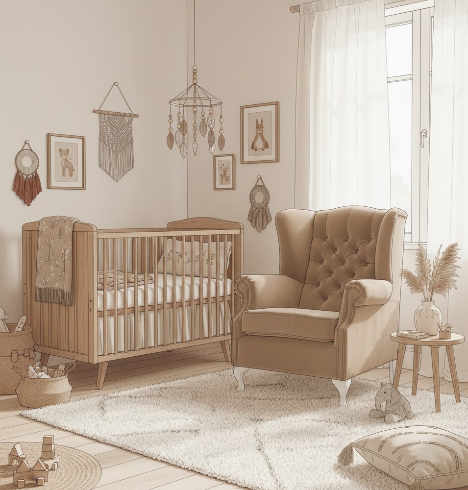 fotel dla mamy karmiącej fotel uszak ton bezowy